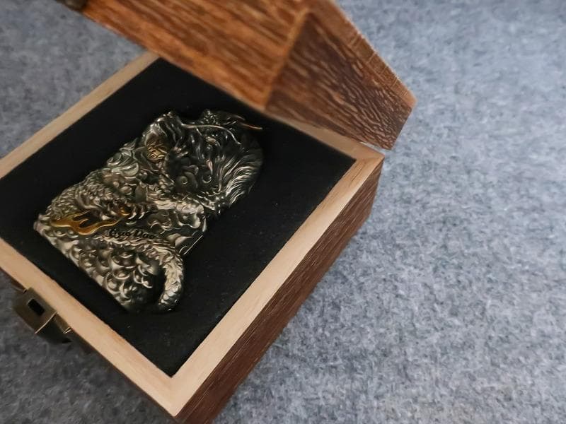 ジッポ ZIPPO ライター 竜 龍 ドラゴン 両面 如意宝珠 付 高級木箱付