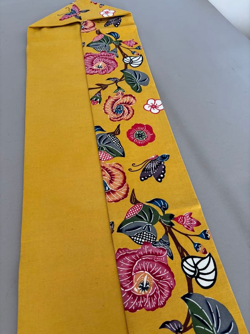 本場琉球紅型 正絹 紬地 九寸名古屋帯 ほどよく鮮やかなイエロー 美品
