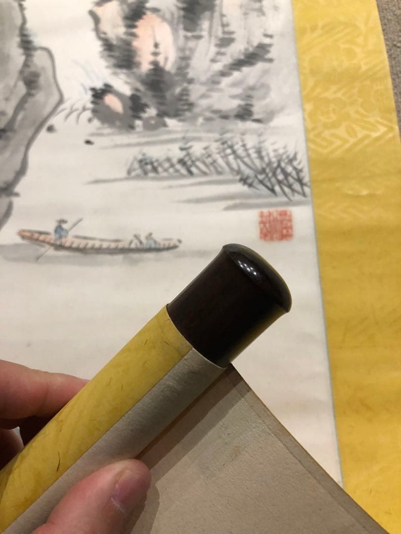 水墨畫。山水。戰前。名作家「福岡 敬堂」七十三才時の作品。共箱。古美術。骨董品。