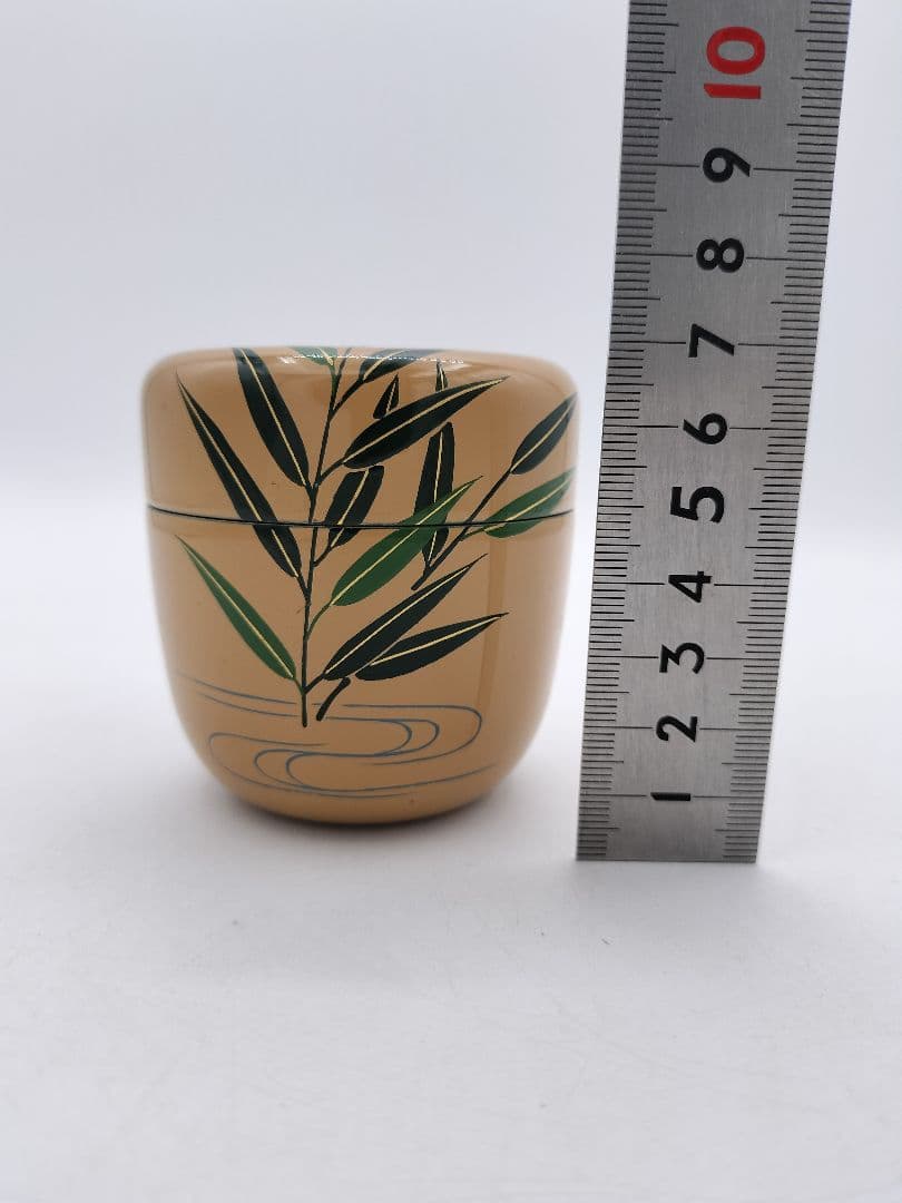 c667 中棗 白漆 翡翠蒔絵 蓋裏絵付 中村湖彩 木箱 茶道具 古物