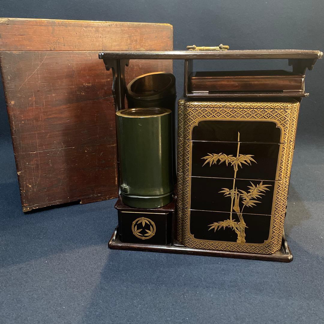 時代物　『野弁当箱』　木製漆器　※状態良好　木箱付　漆器