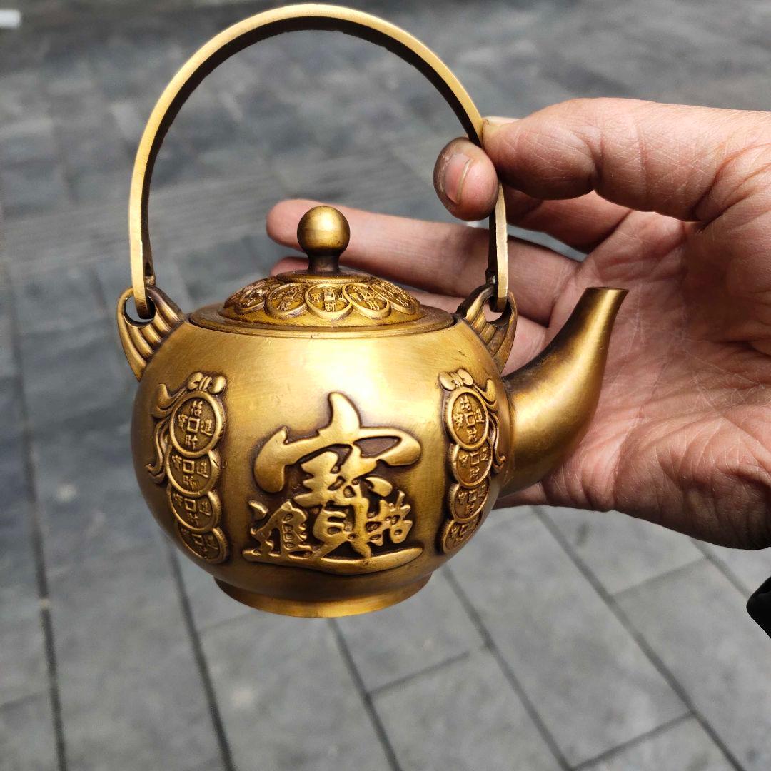 銅器 招財進宝茶壺 酒壺 提梁壺 茶道具 煎茶道具 工芸品 置物