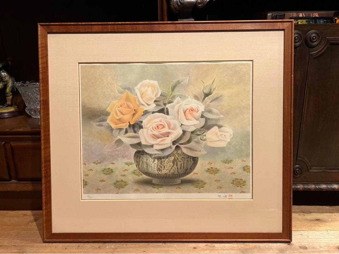 堂本元次 薔薇匂う リトグラフ アート インテリア 額縁