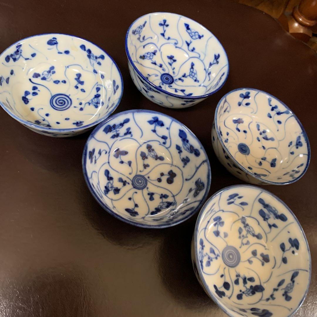 お値下げ☆時代物　唐物煎茶椀　5個なずな柄