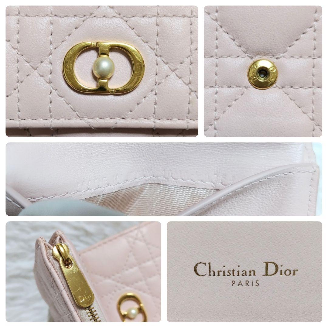 レア美品✨ディオール◇パールカロ三つ折り財布　カナージュゴールド金具ペールピンク