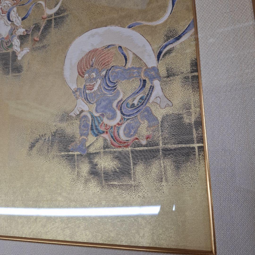 【織り額】風神雷神 織り金箔 木製フレーム付