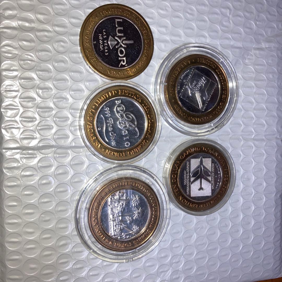 s*）様 純銀10$銀貨×5 ラスベガス　カジノトークン　シルバーストライク