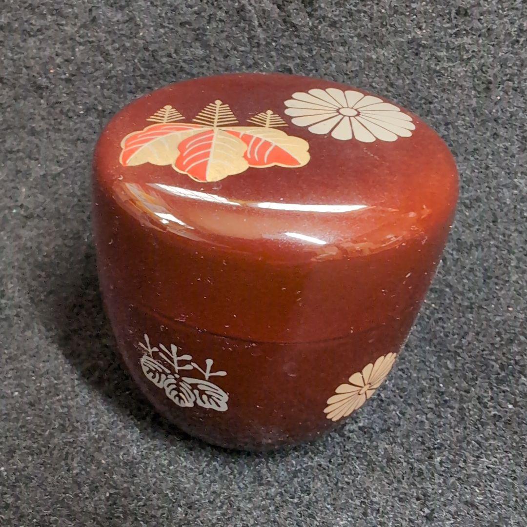 赤色花模様木製棗