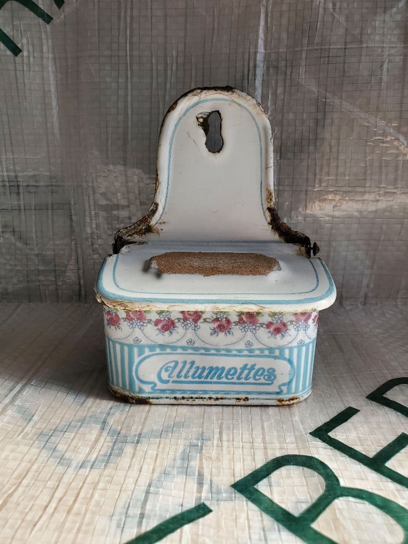フランス　アンティーク　ホーロー　マッチ入れ　BB社　ローズガーランド