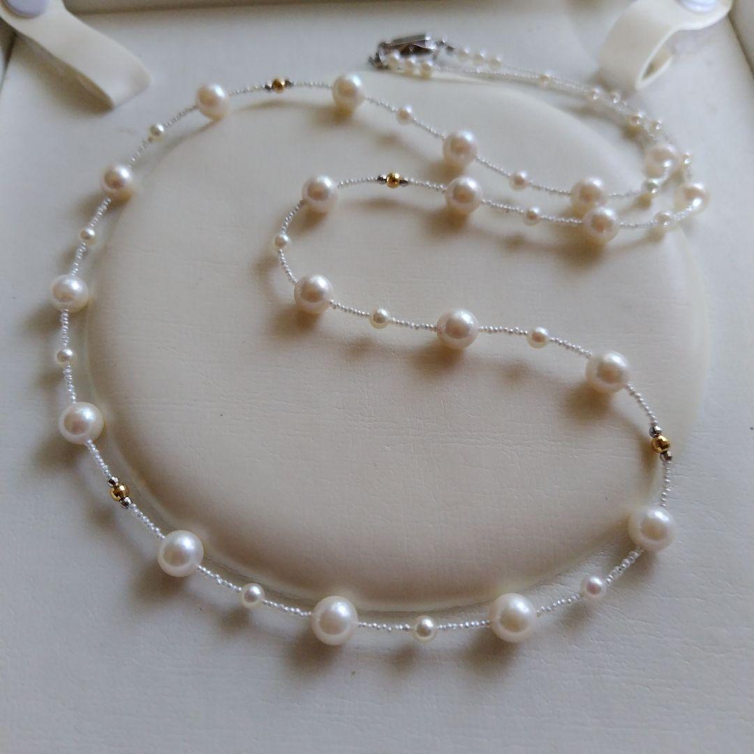 アコヤ真珠、あこやベビーパール、あこや砂芥子パールのセミロングネックレス