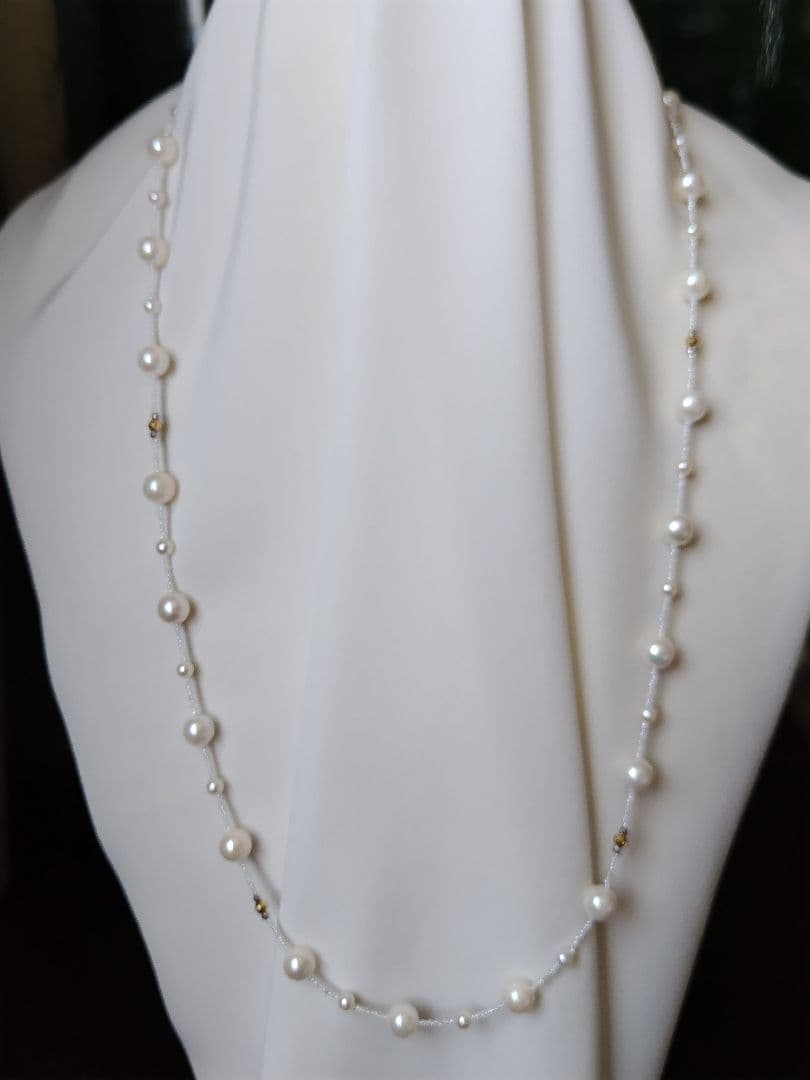 アコヤ真珠、あこやベビーパール、あこや砂芥子パールのセミロングネックレス