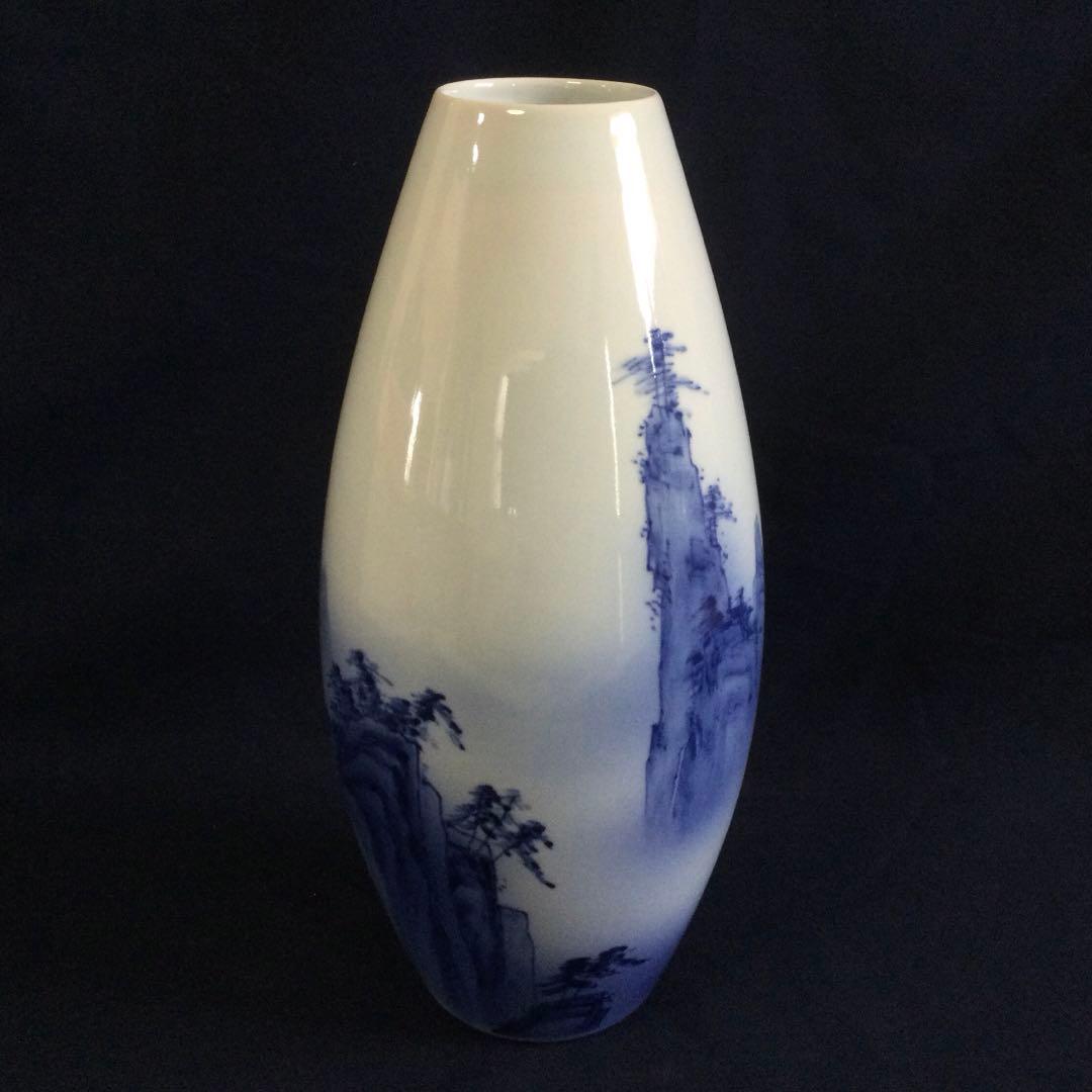 染付水絵花瓶 K856染付山水花瓶 南光窯L104青絵染付山水絵 飾り壷B773