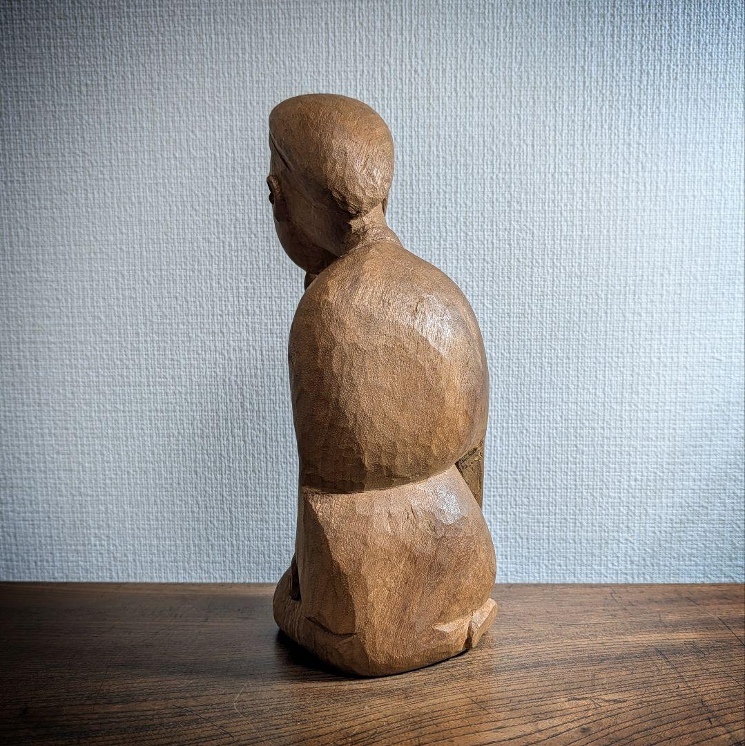 千利休 木彫 像 高さ24.5cm 茶道具 オブジェ 手彫り 木像 置物