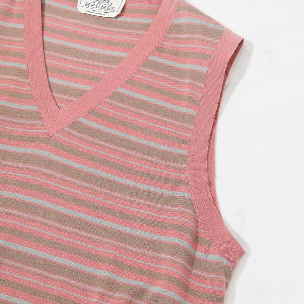 未使用 イタリア製 エルメス HERMES ボーダー Vネック カットソー M
