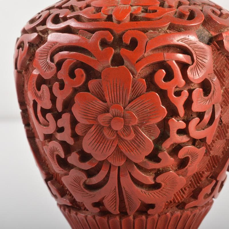 中国　剔紅　堆朱　内七宝　花文瓶　蓋物など　3点まとめて　V　6260