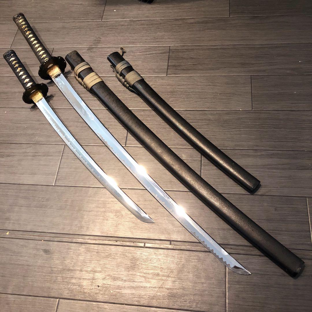 本格模造刀　龍梵字刻印　居合刀　 美術刀剣　太刀　脇差　大小セット　緑拵え