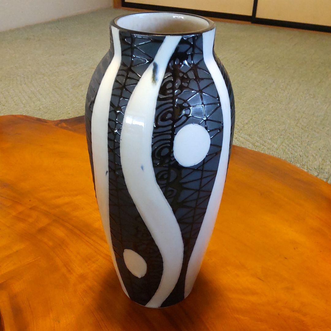 ヴィンテージ　九谷焼　花瓶　花器　陶泉作