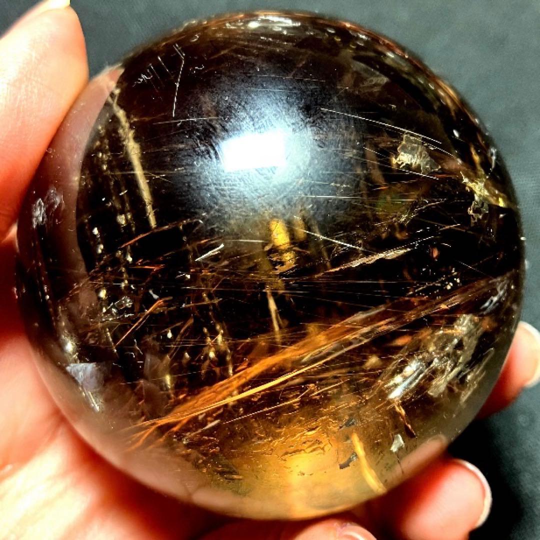 超大玉　64mm ゴールドルチルクォーツ　金針水晶　パワーストーン