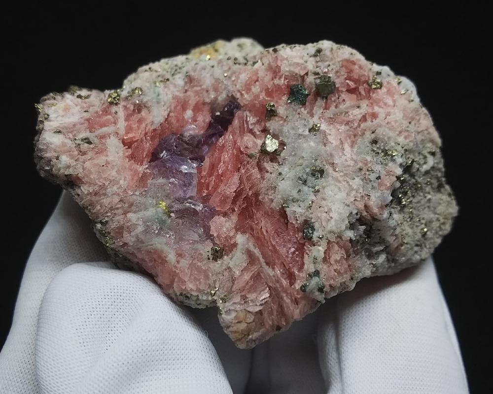 442 ロードクロサイト＆フローライト＆パイライト 標本 原石