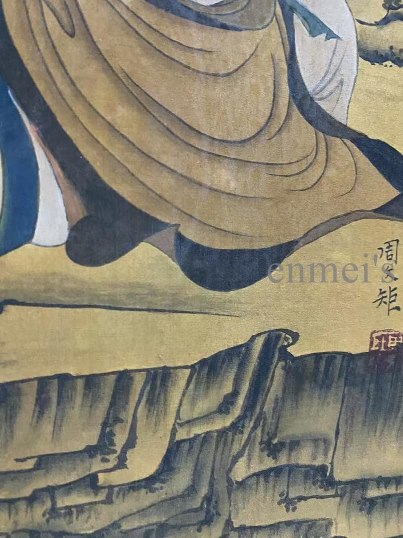 中国古美術 五代 周文矩款 人物図 掛軸 絹布 唐物 古画 書画 名家筆 水彩画