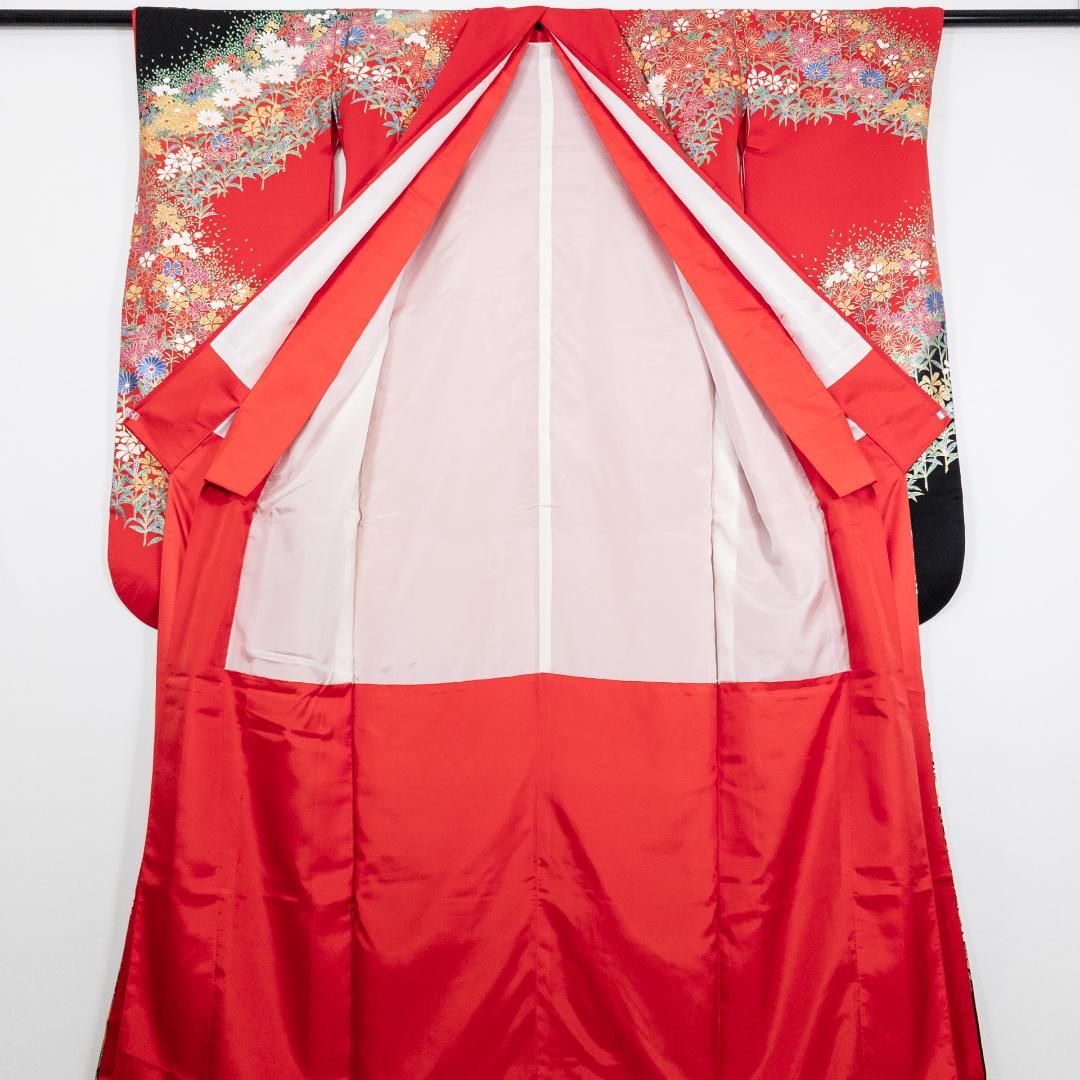 R7SK1289 引き振袖 大振袖 赤 ゴールド 豪華 ラメ 花 シルク 着物