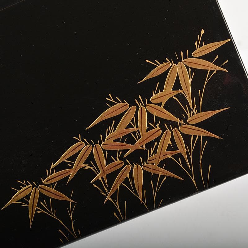 茶道具　黒漆　四君子蒔絵　茶箱　茶碗　茶入など　四点一式　仕覆付　V　R7344