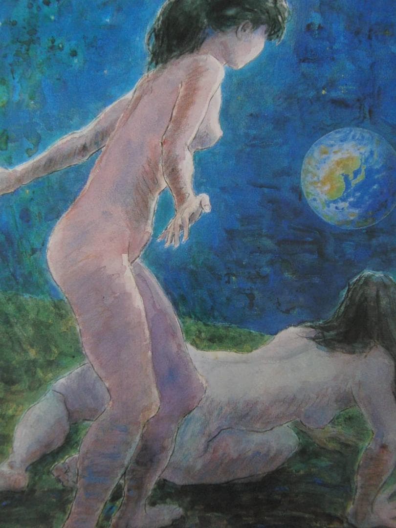 真壁輝男、【かけがえなきもの】、希少な額装用画集より、新品額装付、状態良好