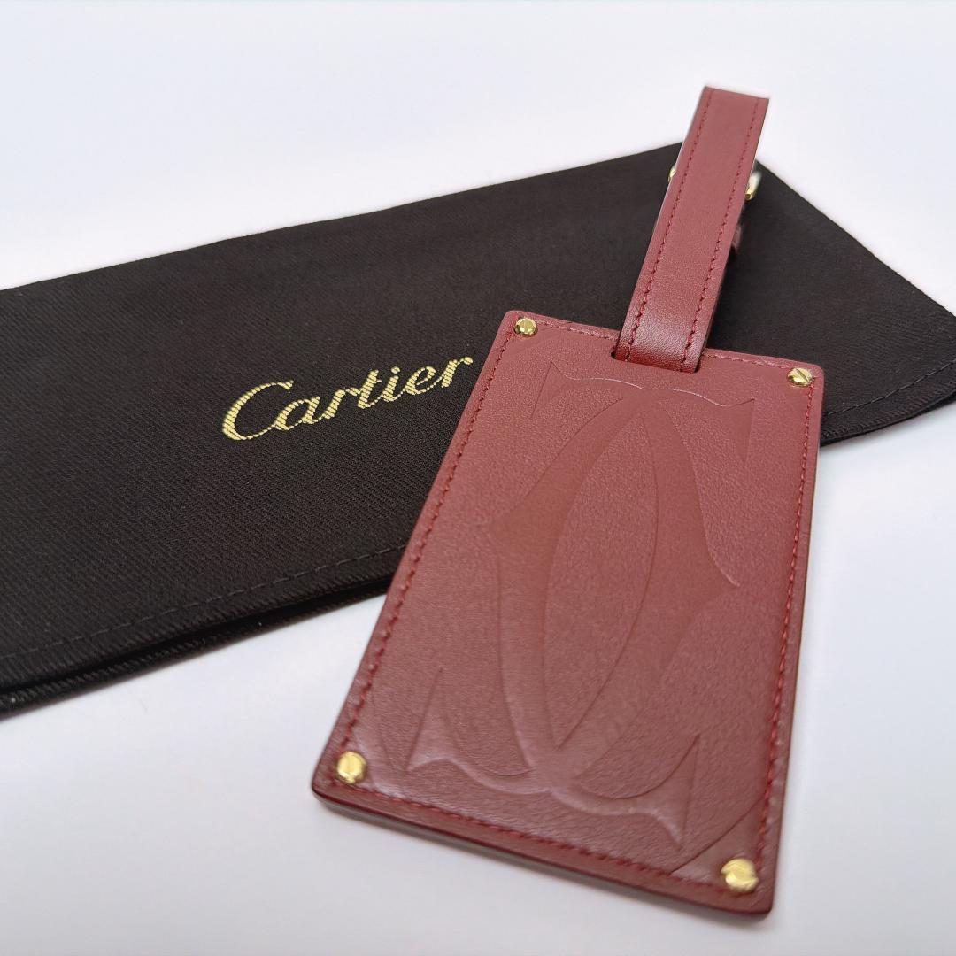 カルティエ マストライン レザー ネームタグ バッグチャーム ボルドー 袋付き1