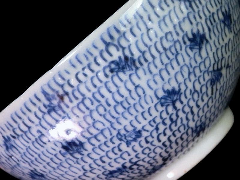 古伊万里　染付　微塵唐草の図　蓋茶碗　２客　C556AS-CWk