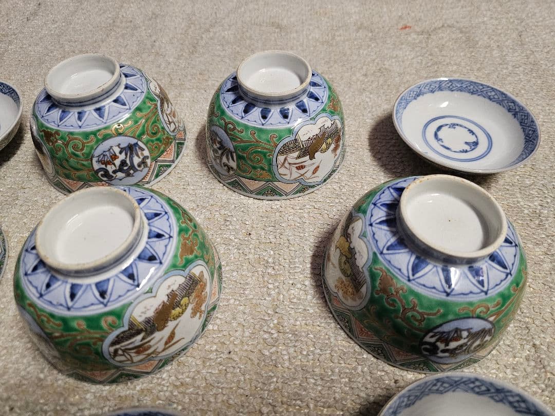 幕末明治 丸福 伊万里染錦蓋付き茶碗 五客 セット