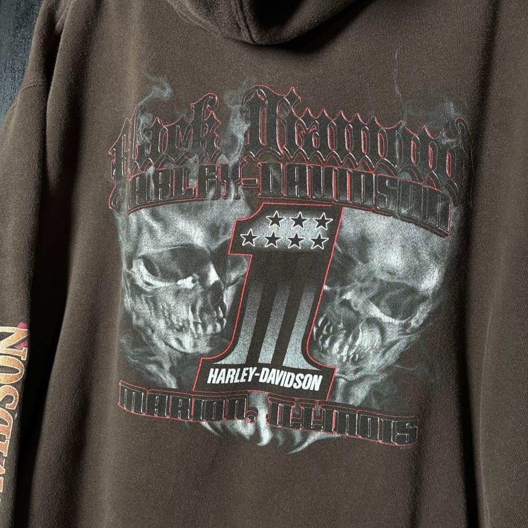HARLEY-DAVIDSON プルオーバーパーカー　袖プリント　No1 スカル