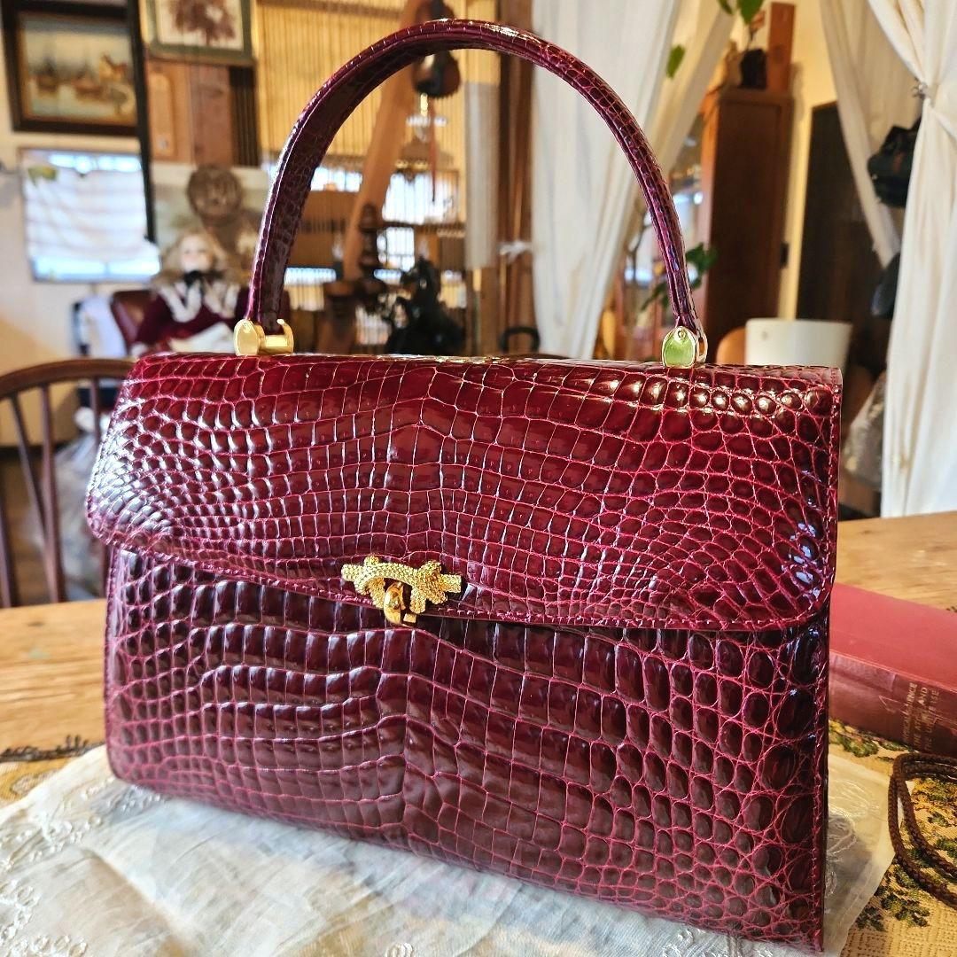 クロコダイル グレージング シャイニング ハンドバッグ