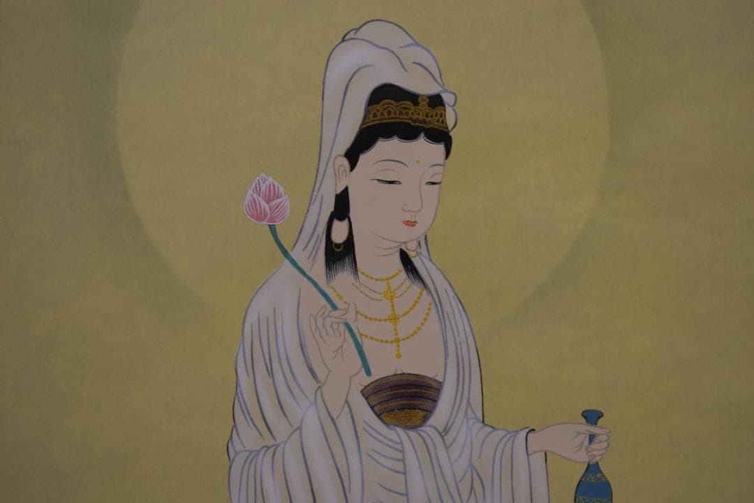 真作/旭堂/観音図/桐共箱付/布袋屋掛軸HE-967