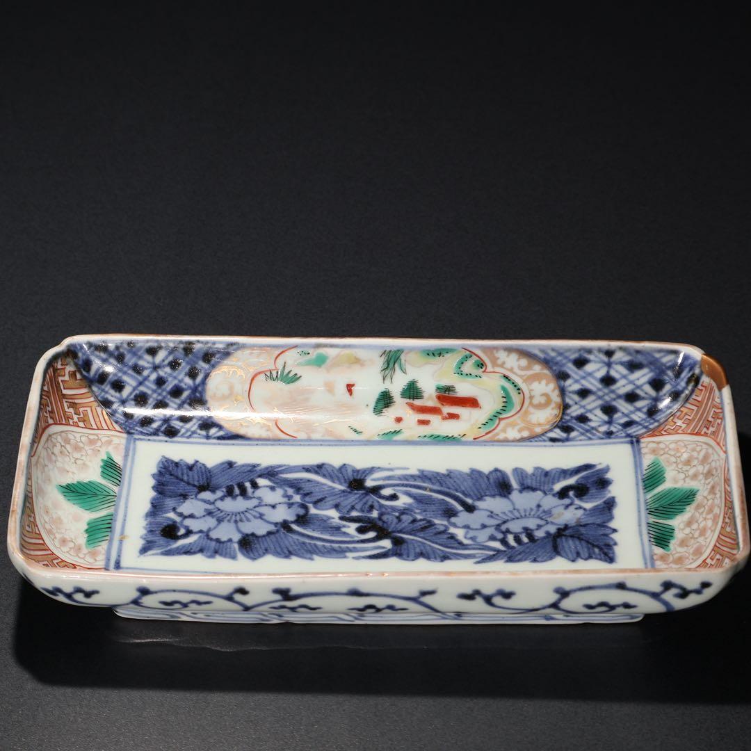 伊万里金襴手　花文長皿　骨董　古伊万里　R0229w2ダB