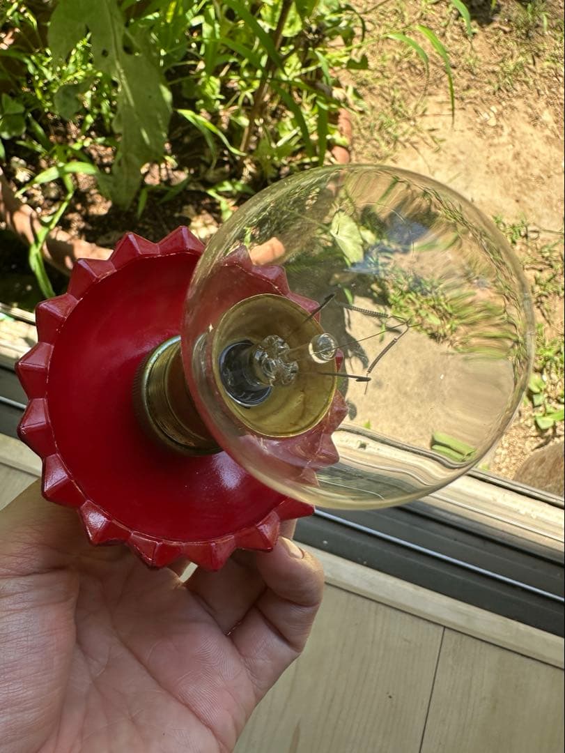 20s フランス アンティーク 希少なクランベリーガラスの螺旋模様アトリエランプ