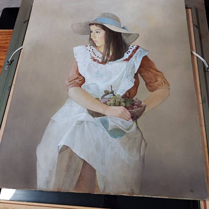 土野進　絵画　エプロンを着た女　原画　油絵