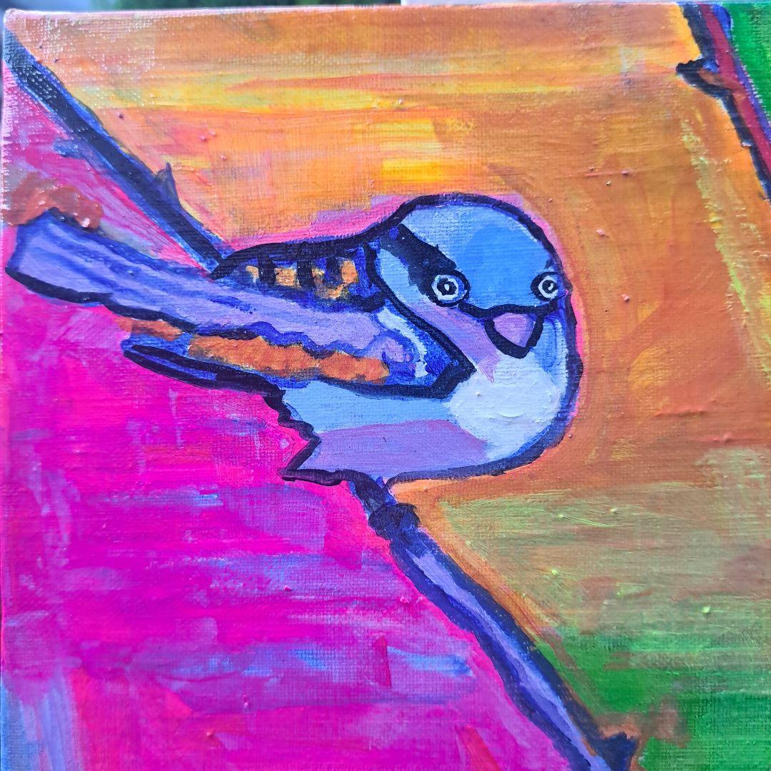 キャンバス油絵　専用　芽吹きとすずめたち