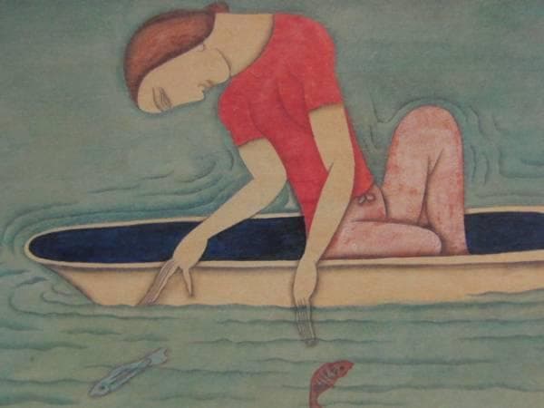 藤田嗣治、【ボート】、希少画集画、新品高級額・額装付、状態良好