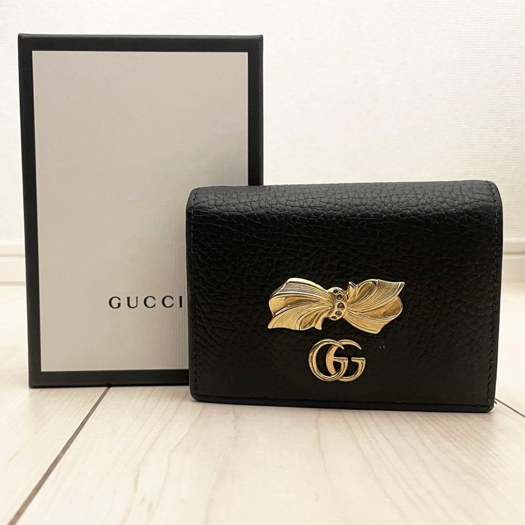 GUCCI 黒 リボンモチーフ 二つ折り財布