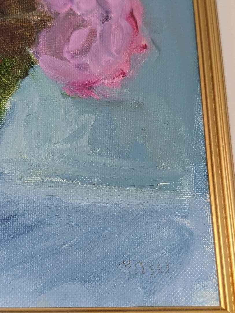 薔薇の油絵　額つき　縦42vm横51cm幅5cm