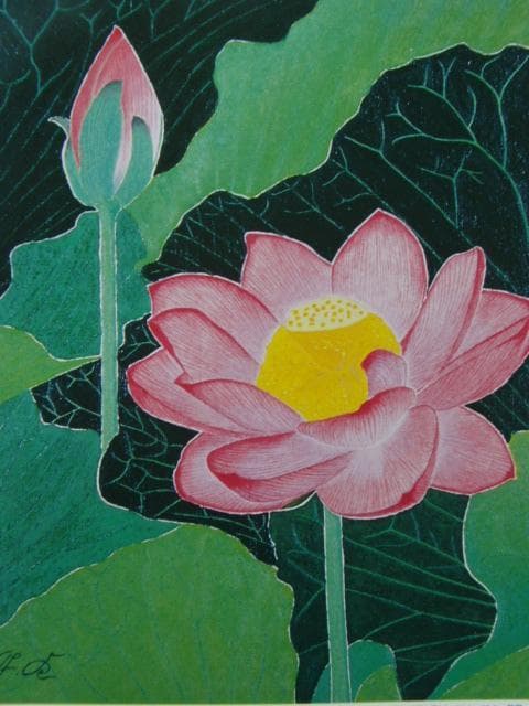 久保木彦、「華（蓮の花）」、希少な額装用画集より、新品高級額装付