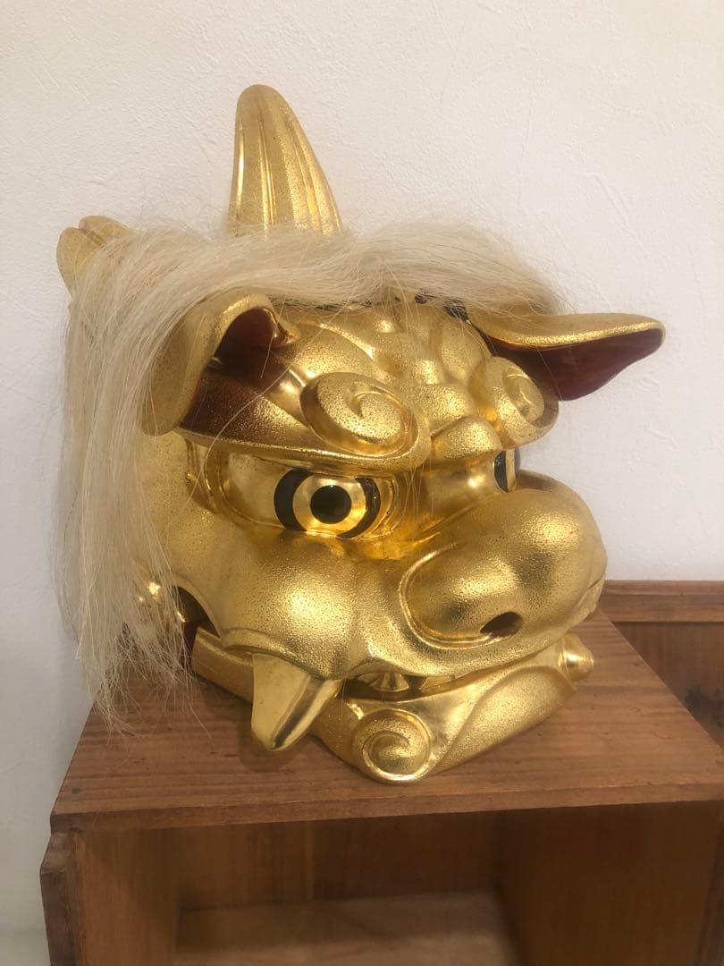 獅子頭　『一夢』　横山一夢　在銘　共箱　縁起物　魔除け　正月　金獅子