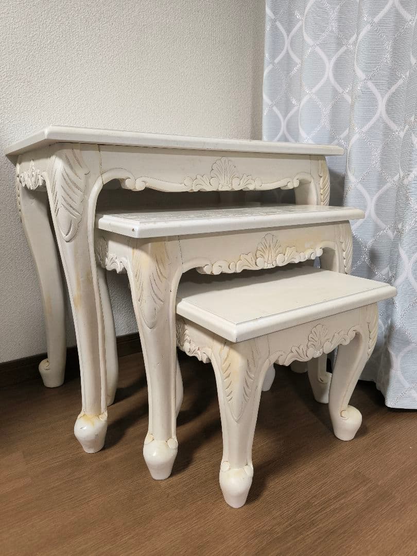 【5/15まで値下】ネストテーブル　ロココ調　猫足　三点セット　アンティーク　姫