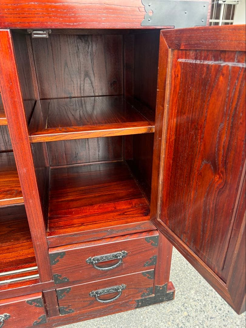 赤*こ様 木製　棚　和風　レトロ　アンティーク　キャビネット　茶棚　戸棚　民芸家