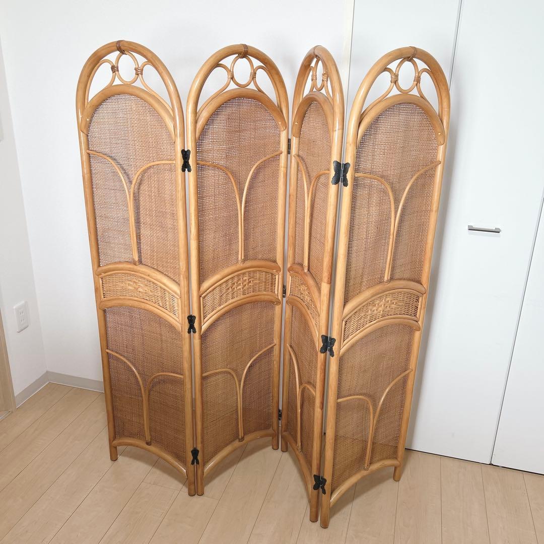 昭和レトロ エスニック ラタン 4連 パーテーション 間仕切り 仕切り