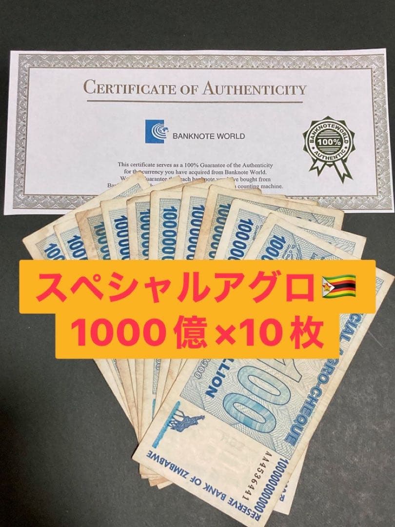 旧紙幣ジンバブエドル　アグロチェック　1000億ドル　10枚