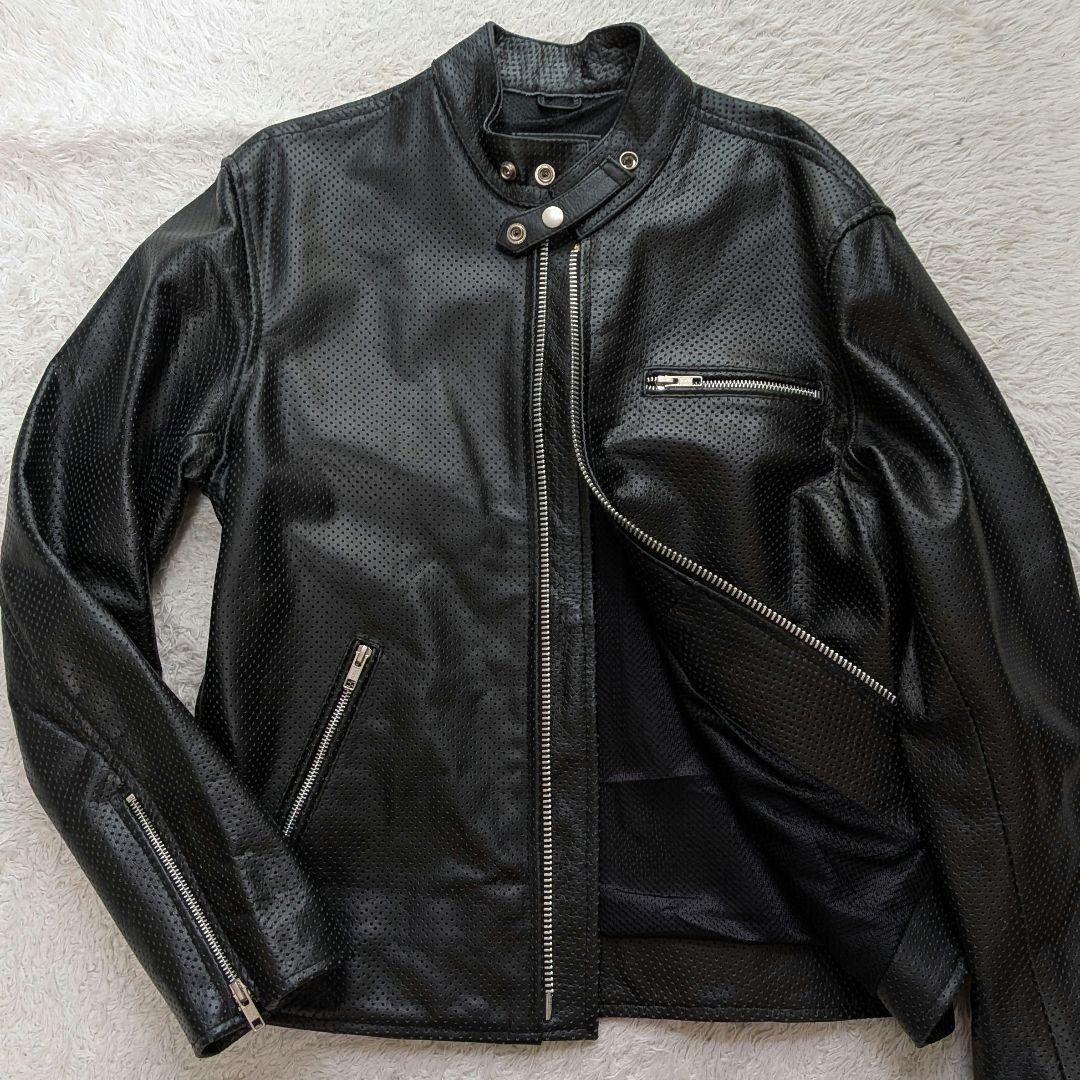 美品 LLサイズ✨ホーンワークス 黒 バッファローレザーライダース　パンチング
