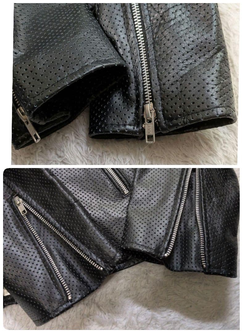 美品 LLサイズ✨ホーンワークス 黒 バッファローレザーライダース　パンチング