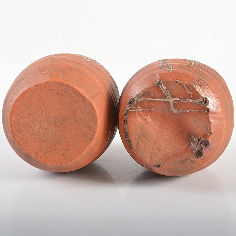 備前焼　新備前　珍壺　徳利　一対　銘「雪柳」　極め箱　C　6081