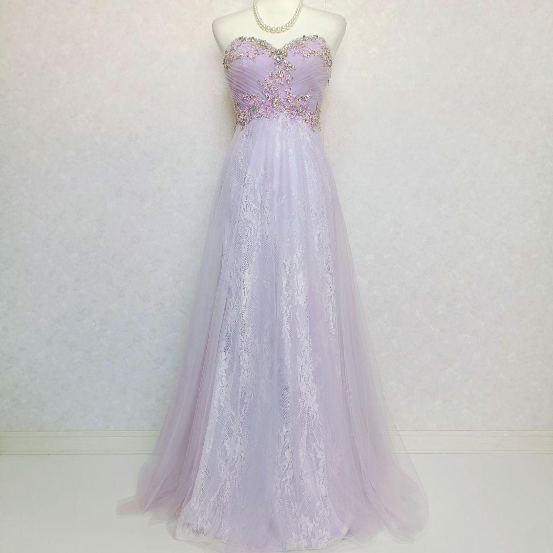 IRMA イルマ 刺繍 ビーズ ビジュー レースアップ ロングドレス 紫 9号